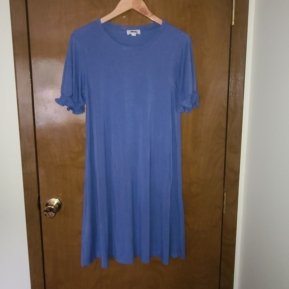Womens Blue Ruffled Short Sleeve Crew Neck Pullover Shift sz small - Picture 6 of 7
